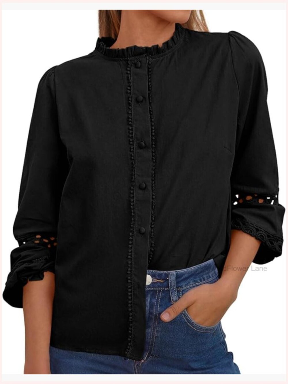 Dressy Cotton Eyelet Button Up Blouse - Going Out Top